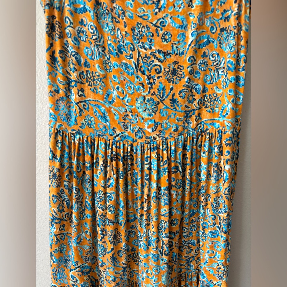 Peruvian Connection Amalfi Cotton Floral Maxi Dress Mandarin Orange Blue Small - Picture 7 of 13